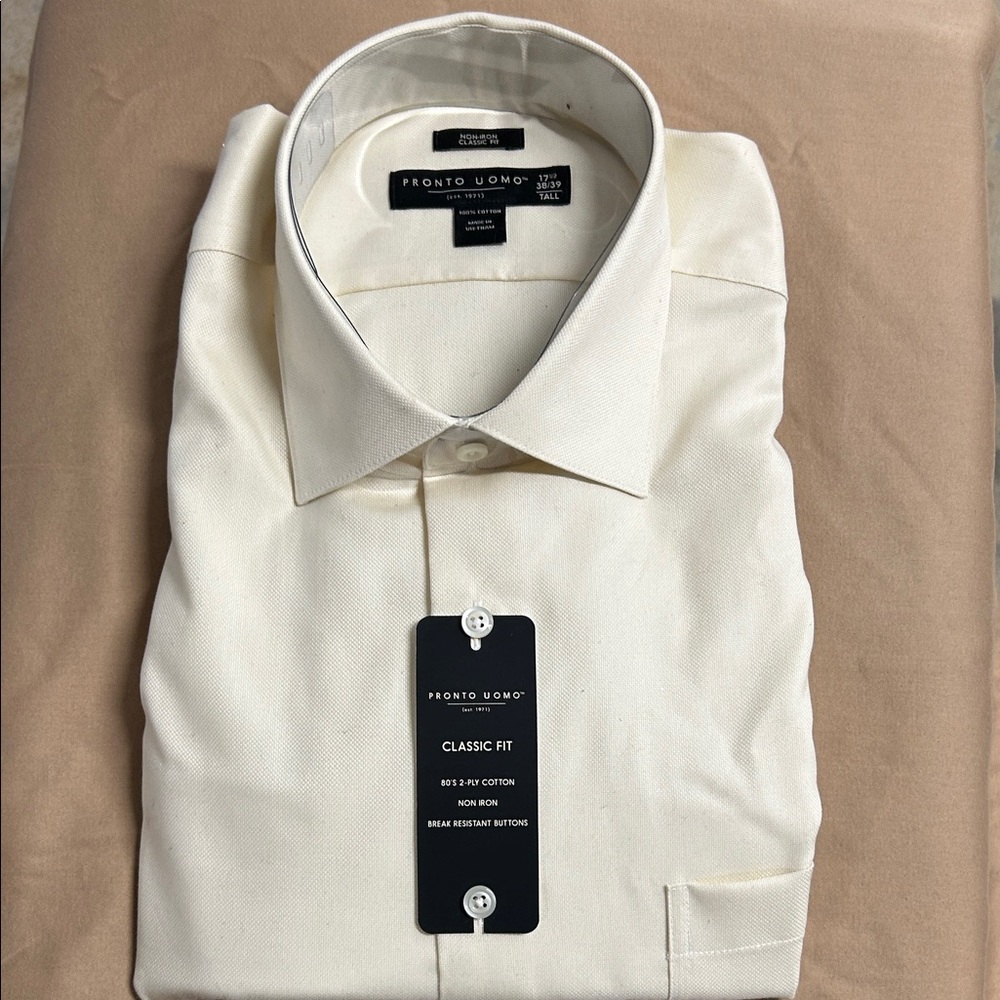 Pronto Uomo Cream Classic Fit Dress Shirt